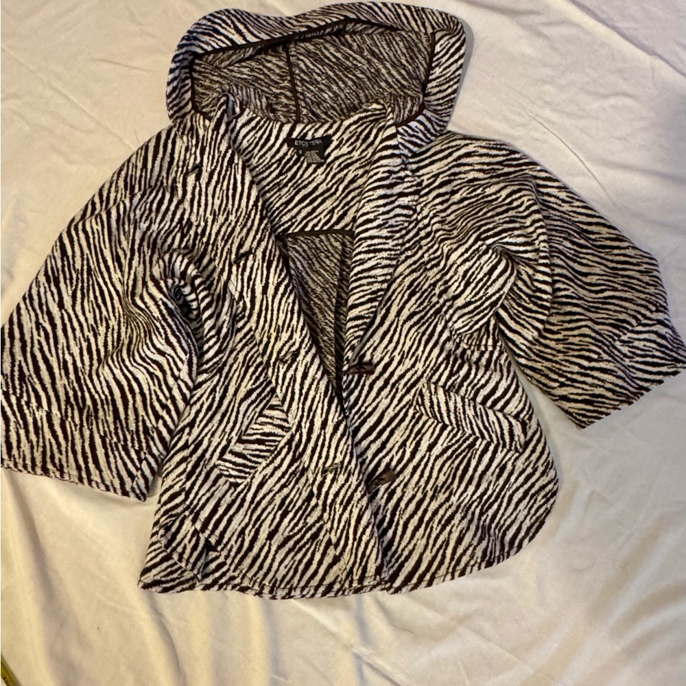Y2KEtcetera Zebra Print Hooded Jacket Avant-Garde Toggle Closure Statement Piece